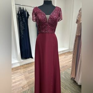 40326 Cap Sleeve Low Cut with Slit Bridesmaid or Mother's Dress by Adrianna Pape